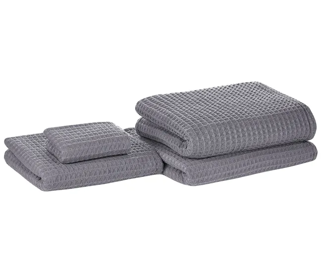 Conjunto de 4 toallas de algodón gris definido AREORA