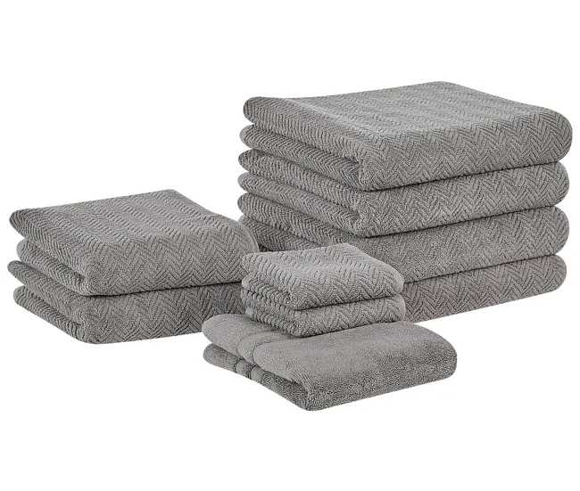 Conjunto de 9 toallas de algodón gris MITIARO en Blanco Hueso