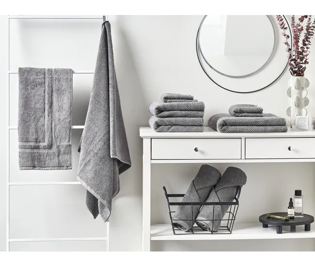 Conjunto de 9 toallas de algodón gris MITIARO en Blanco Hueso