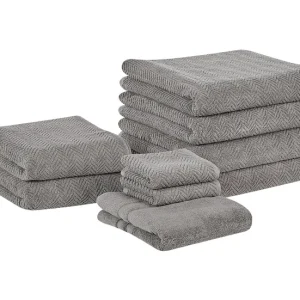 Conjunto de 9 toallas de algodón gris MITIARO con Borde Bordado