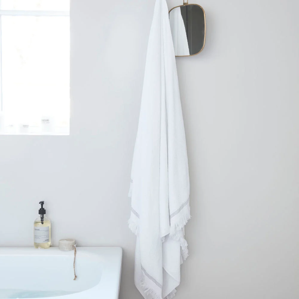 Meraki Toalla, 100x180 cm, blanco con rayas grises para Gimnasio