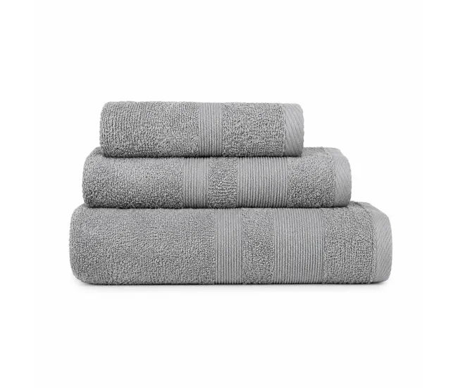 Pack 3 Toallas Gris (30x50cm, 50x100cm y 70x140cm) Donegal Collections para Regalo de Hogar