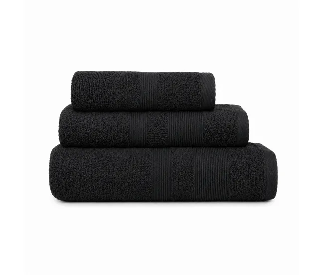 Pack 3 Toallas Negro (30x50cm, 50x100cm y 70x140cm) Donegal Collections | Alta Absorción y Suavidad