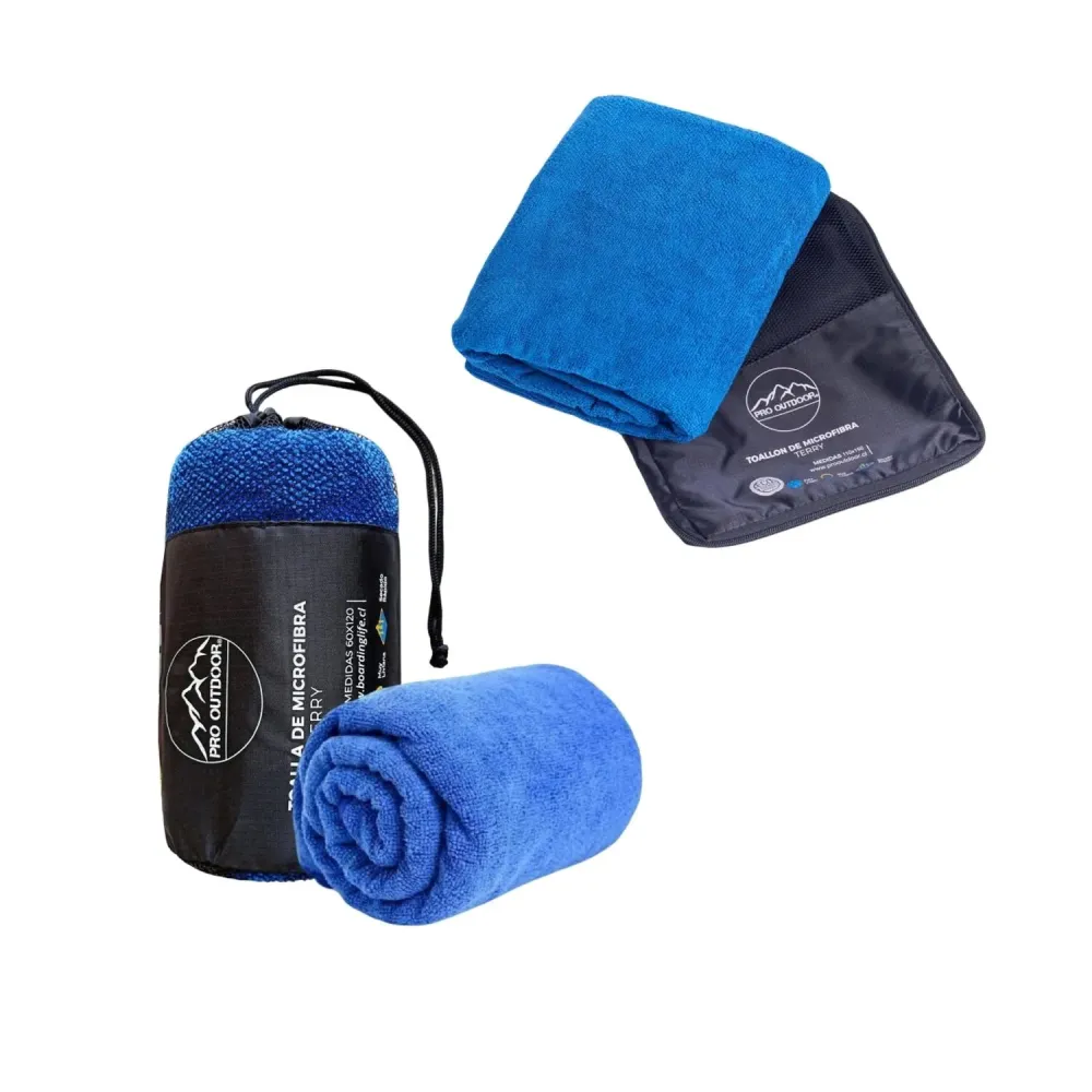 Pack Toallon y Toalla Microfibra Terry Azul Pro Outdoor (Certificado de Calidad)