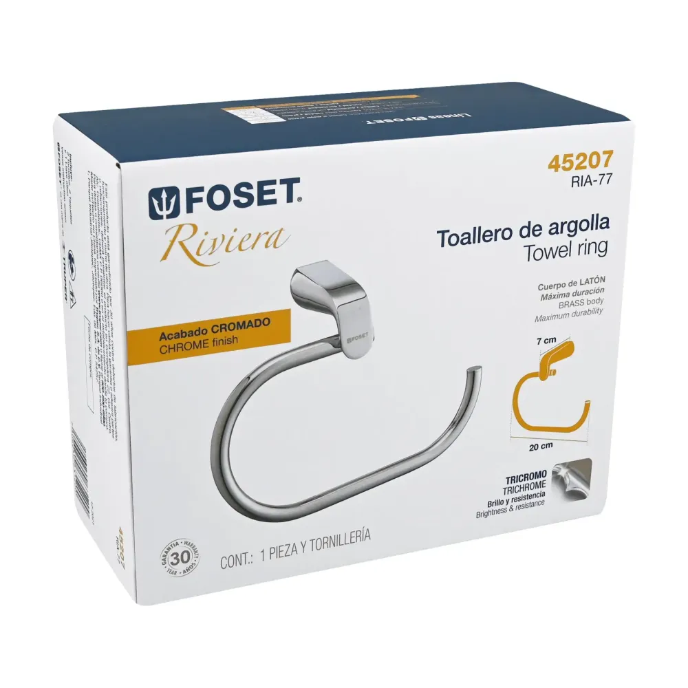 Toallero argolla de latón en acabado cromo, foset riviera | Lavable Máquina | Sin Soltar Pelusas