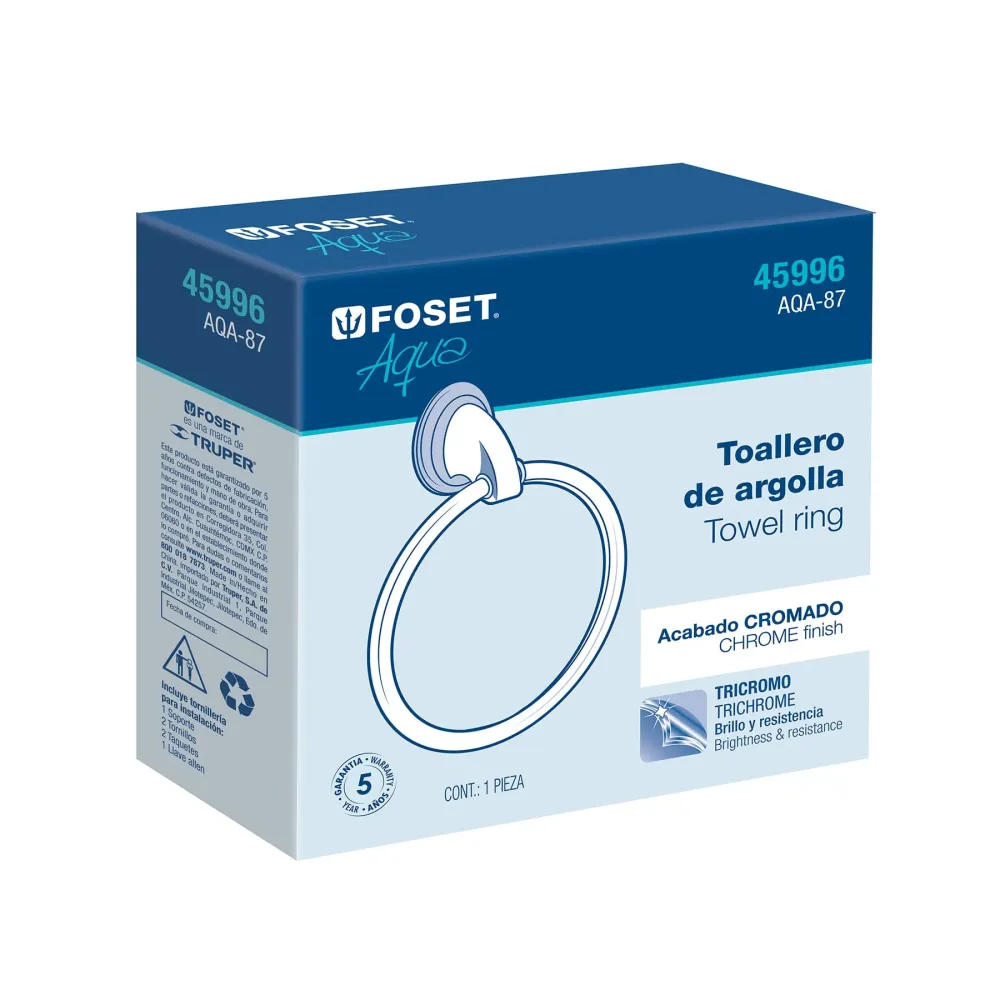 Toallero argolla metálico acabado cromo, Foset Aqua para Regalo de Hogar