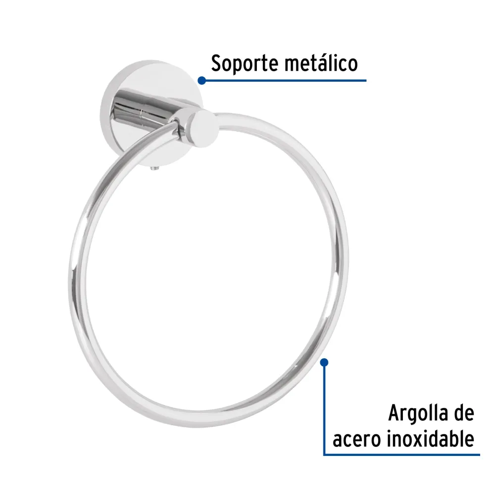 Toallero argolla metálico acabado cromo, Foset Túbig con Capacidad de Absorción