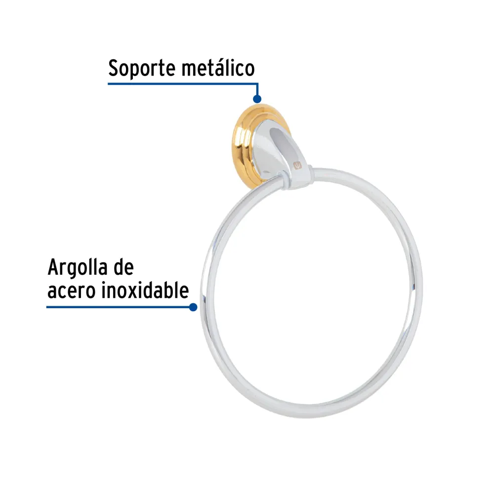 Toallero argolla metálico acabado cromo-oro, Foset Aqua para Regalo de Hogar
