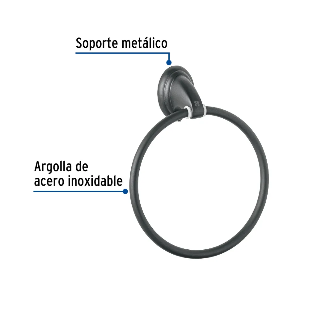 Toallero argolla metálico acabado negro, Foset Aqua en Blanco Hueso