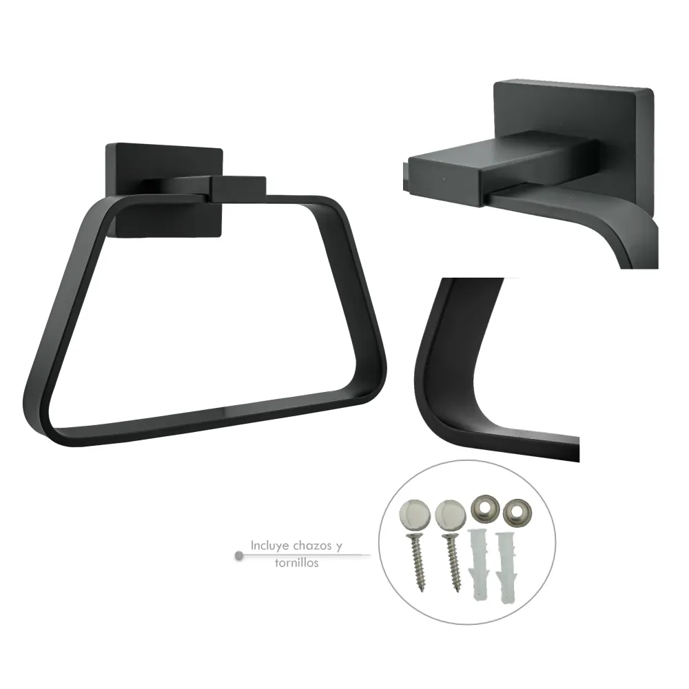 Toallero Aro Para Baño Aluminio Negro Mate Perla (Certificado de Calidad)