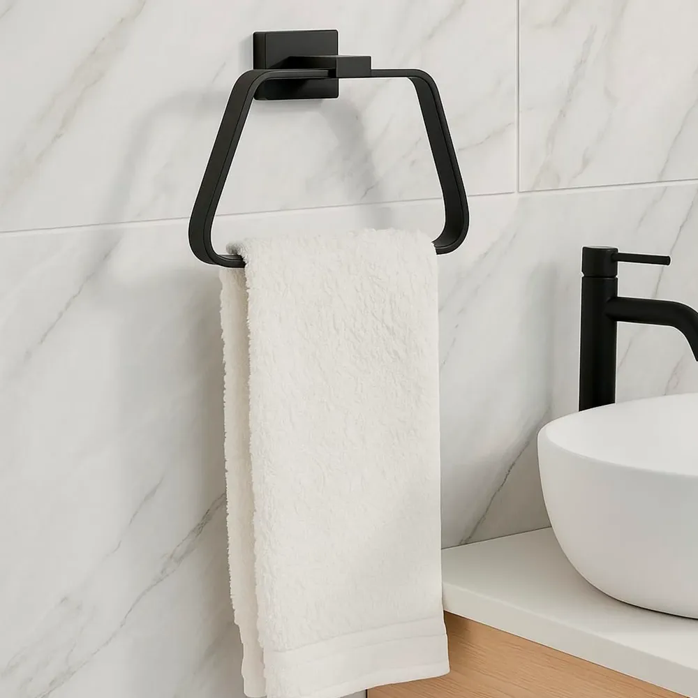 Toallero Aro Para Baño Aluminio Negro Mate Perla (Certificado de Calidad)