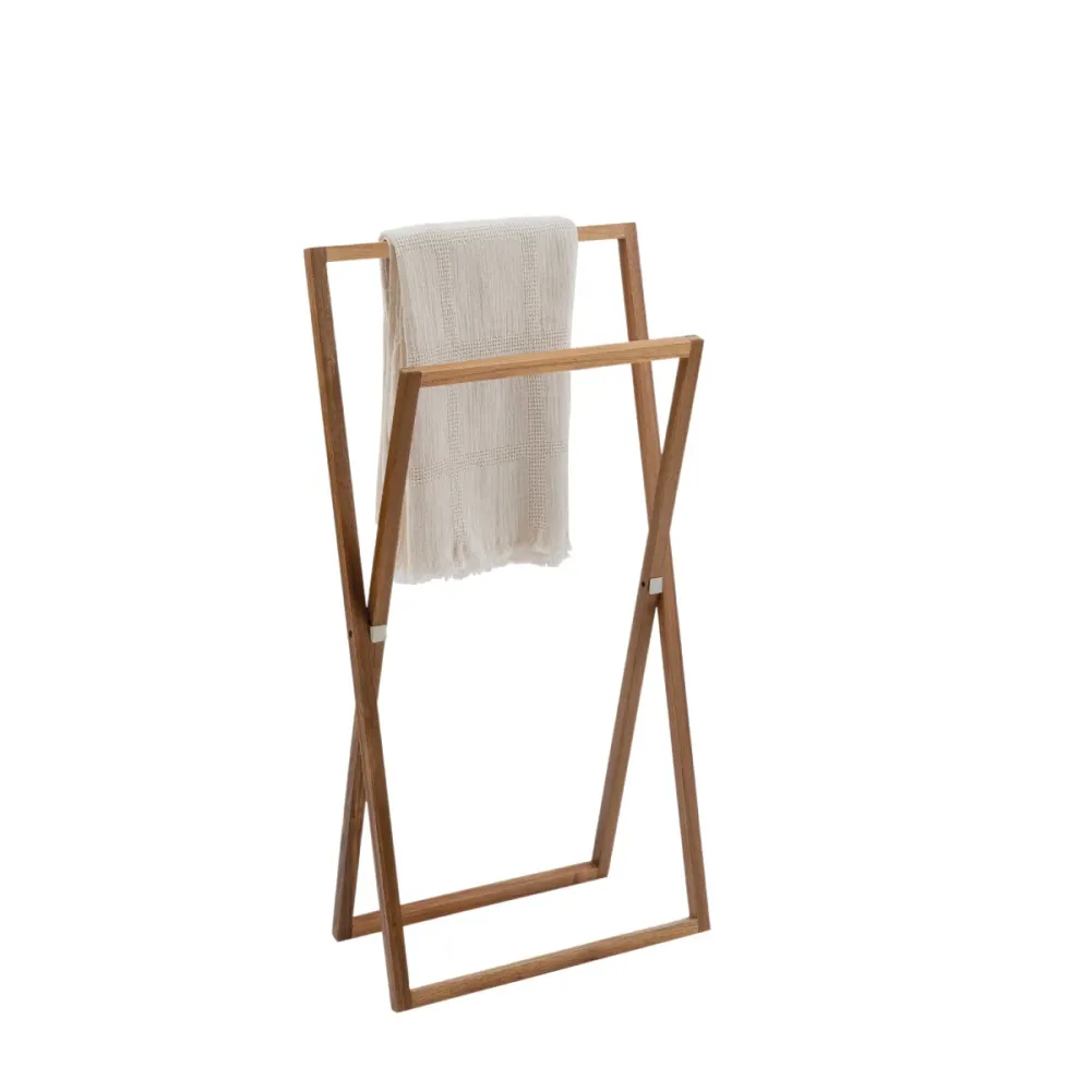 Toallero plegable de madera de acacia en Blanco Hueso