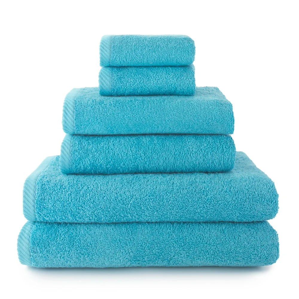 Set 6 Toallas piezas: 2 bidet + 2 manos + 2 baño color aguamar en Blanco Hueso