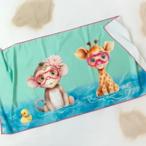 Algodón Egipcio Premium KIOKIDS TOALLA PLAYA MICROFIBRA TURQUESA CON ANIMALES