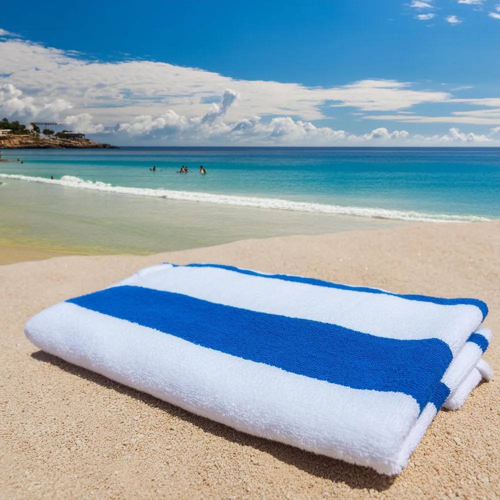 Bambú Ecológico Suave Toalla de Alberca Listada Azul Con Blanco 100% Algodón, 200 x 100 cm, 8 piezas