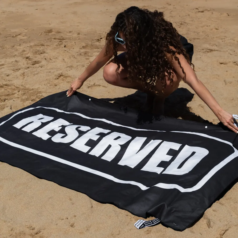 Bambú Ecológico Suave Toalla playa "reserved" negro y blanco
