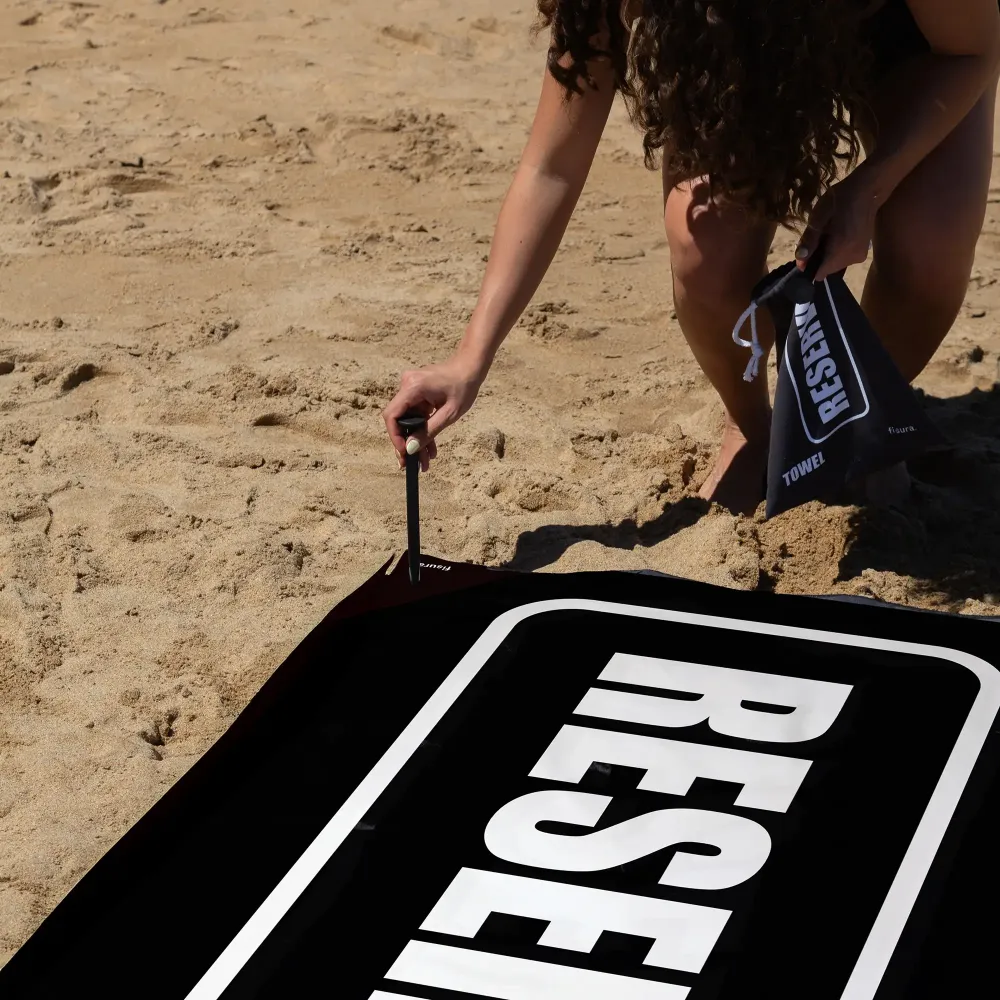 Bambú Ecológico Suave Toalla playa "reserved" negro y blanco