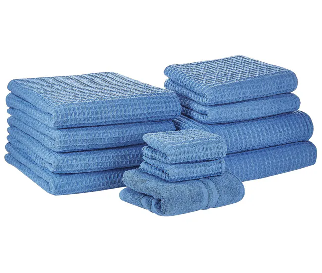 Conjunto de 11 toallas de algodón azul AREORA - Conjunto de 4 Piezas