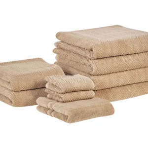 Conjunto de 9 toallas de algodón crema arena MITIARO con Capacidad de Absorción