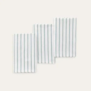 Set 3 paños cocina algodón tacto delicado resistente rayas: Agua Marina para Gimnasio