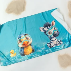 Toalla de Felpa KIOKIDS TOALLA PLAYA MICROFIBRA AZUL CON ANIMALES
