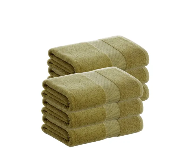 Toalla de Felpa Pack 6 Toallas Verde Oliva Lavabo de Algodón Donegal 50x100 cm Algodón 100% de 500gr/m2 de Calidad con Sec...