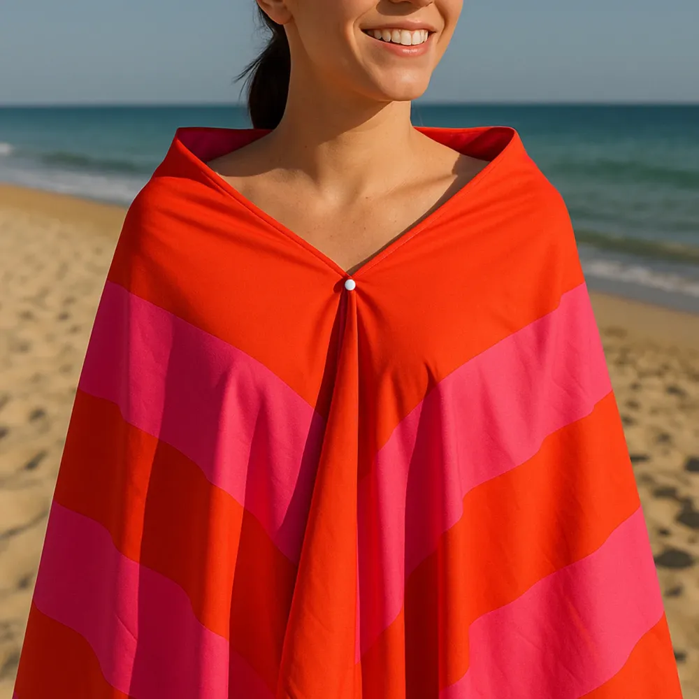 Toalla playa "better late than ugly" rosa y rojo (Certificado de Calidad)