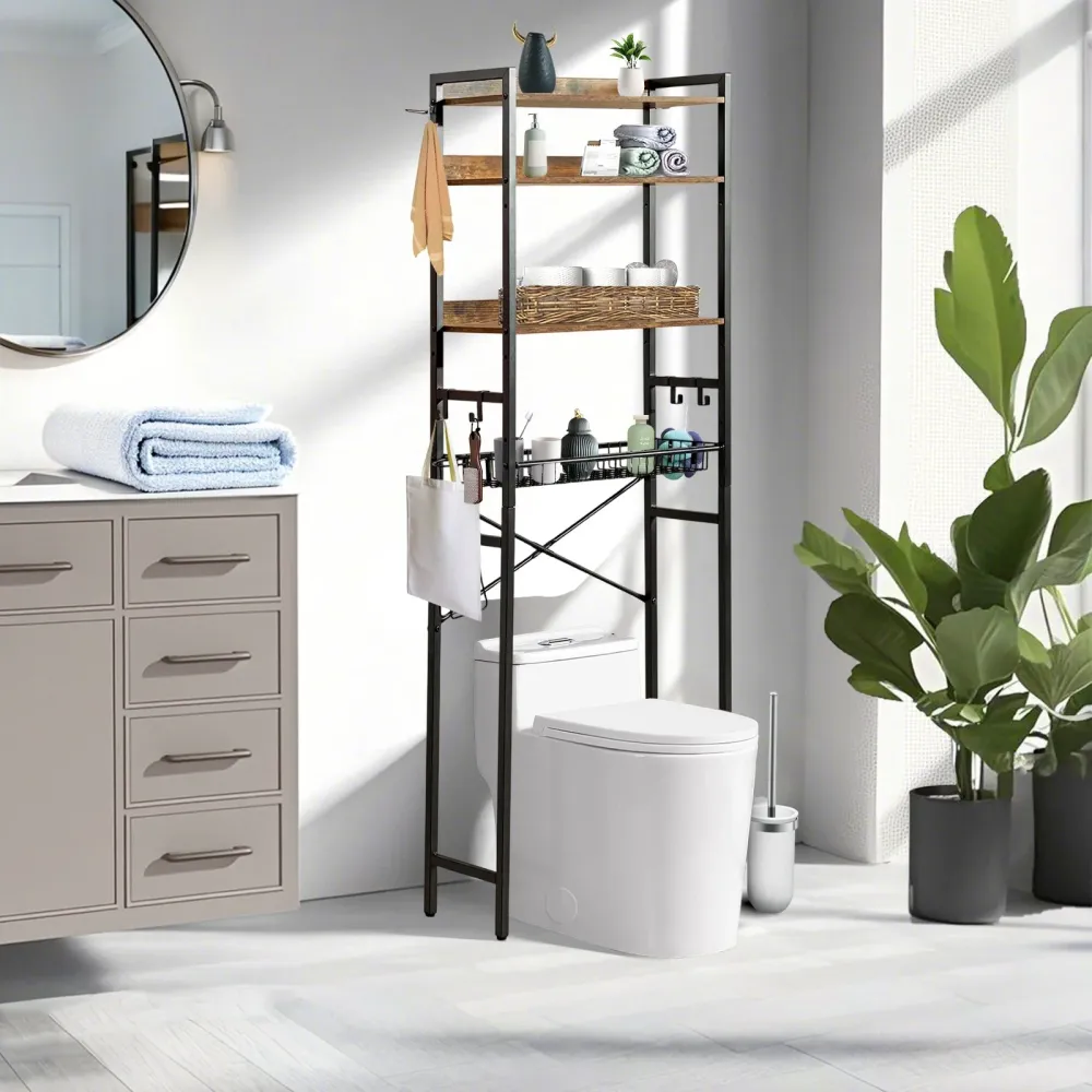 Estante de almacenamiento FurnitureR de 4 niveles sobre el inodoro, organizador de baño independiente con estante ajustabl...