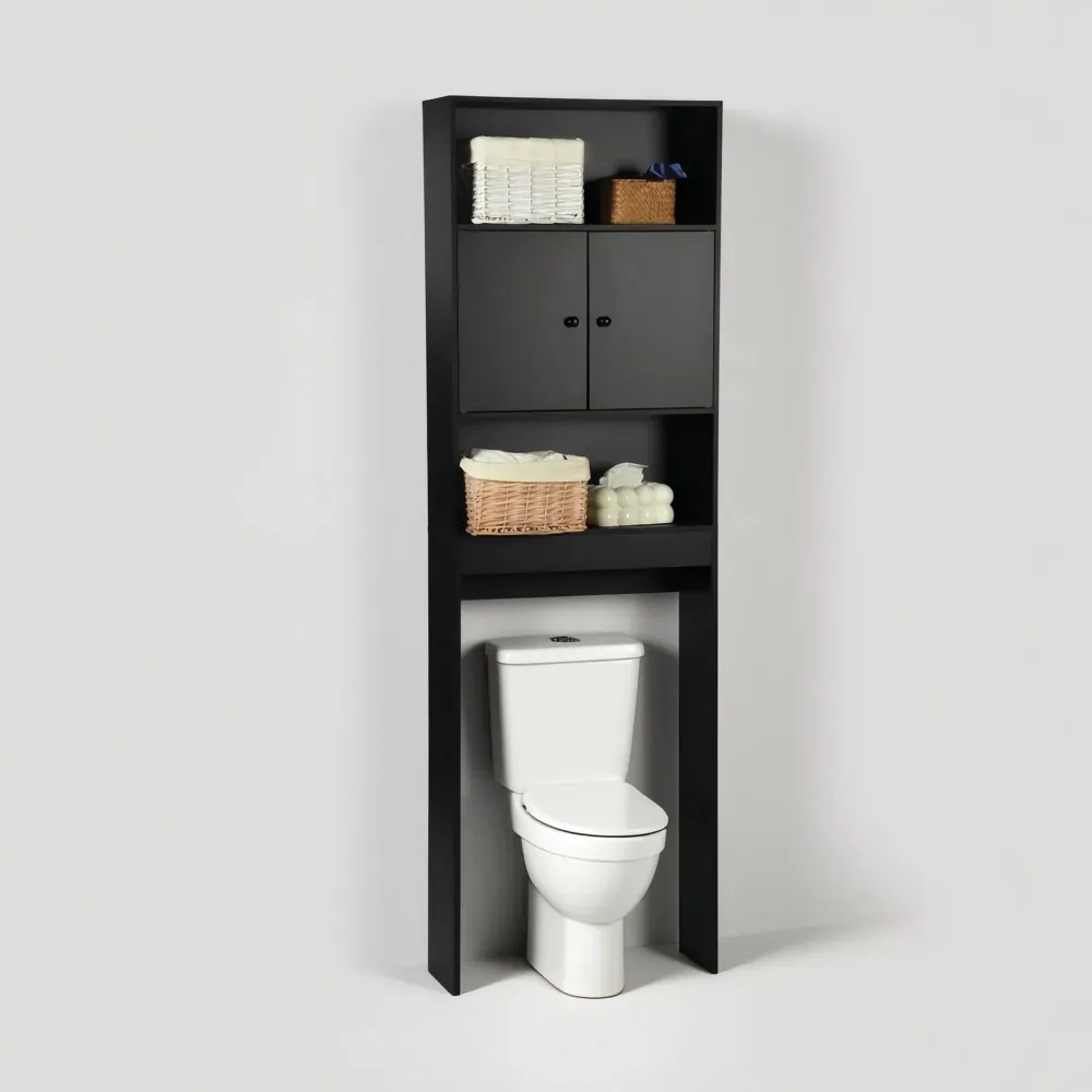 Mueble de almacenamiento para inodoro FurnitureR, estante organizador de baño de 3 niveles con puertas dobles y almacenami...
